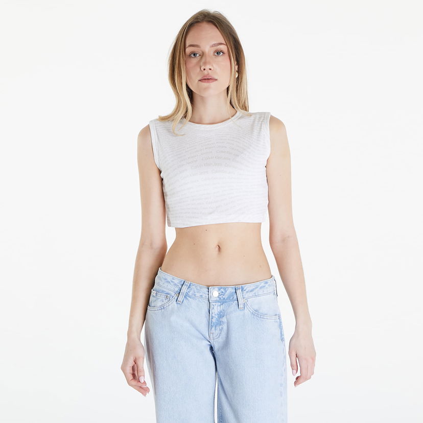 Linne CALVIN KLEIN Top Jeans Cropped Tank Top Warp Logo White Vit | J20J223163 0K9