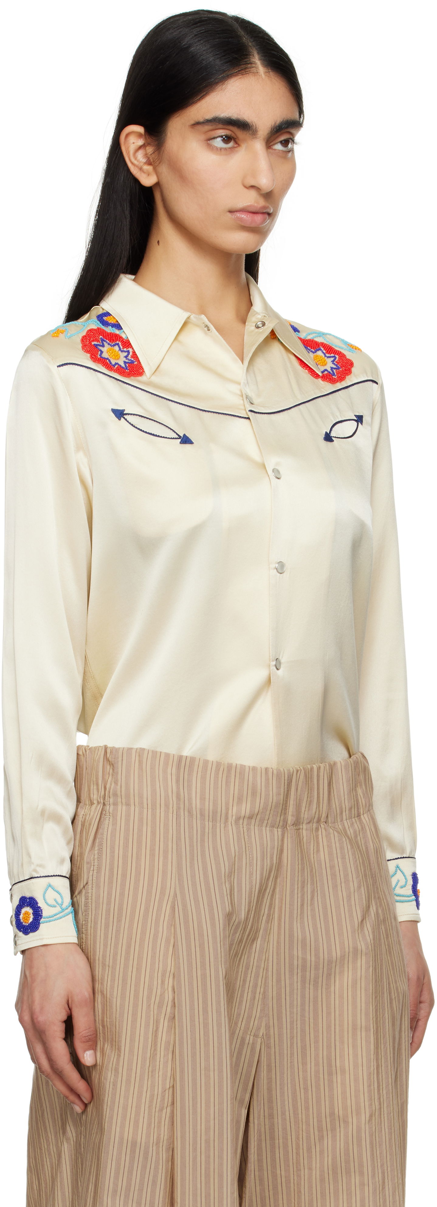 Skjorta Bode Bode Garden Party Embroidered Western Shirt Beige | WRS25SH035, 1