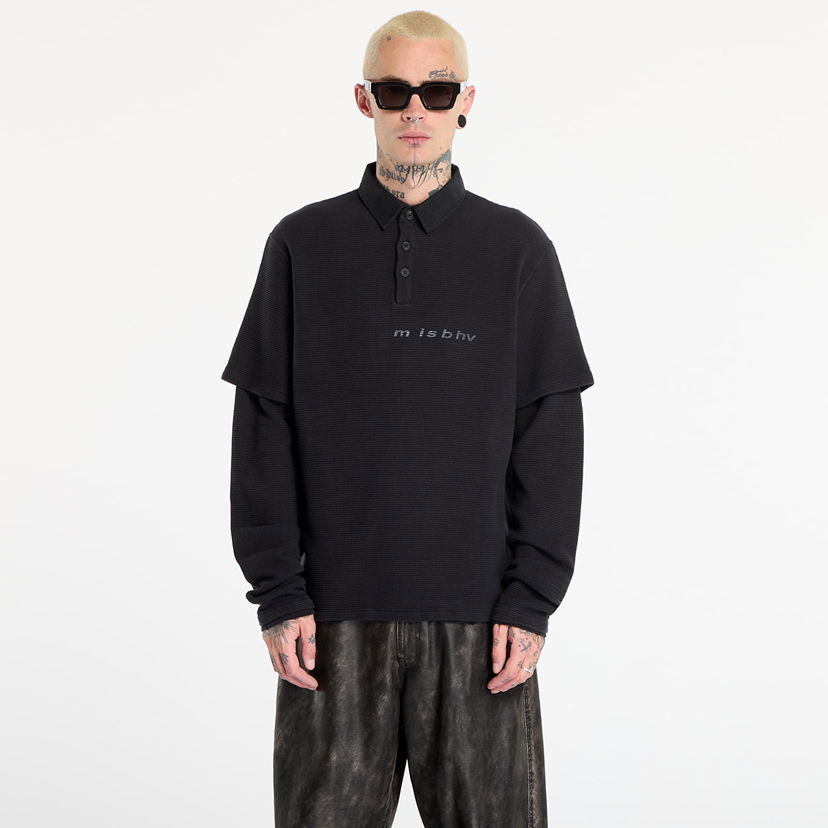 Polotröja MISBHV Waffle-Knit Layered Polo Longsleeve Svart | 251M153