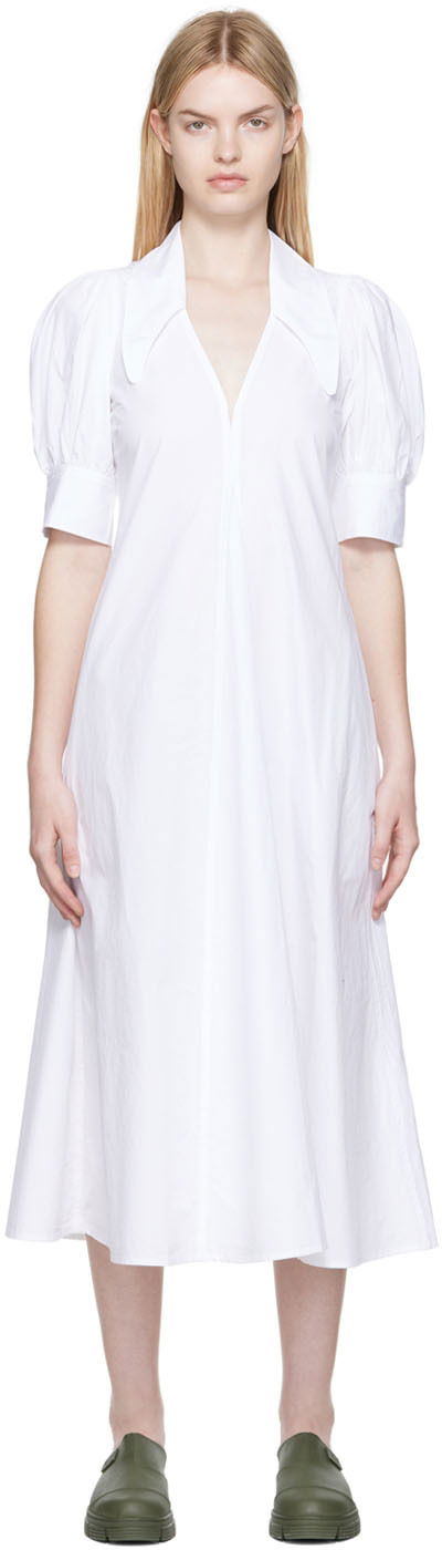 Klä GANNI GANNI Organic Cotton Midi Dress Vit | F7127