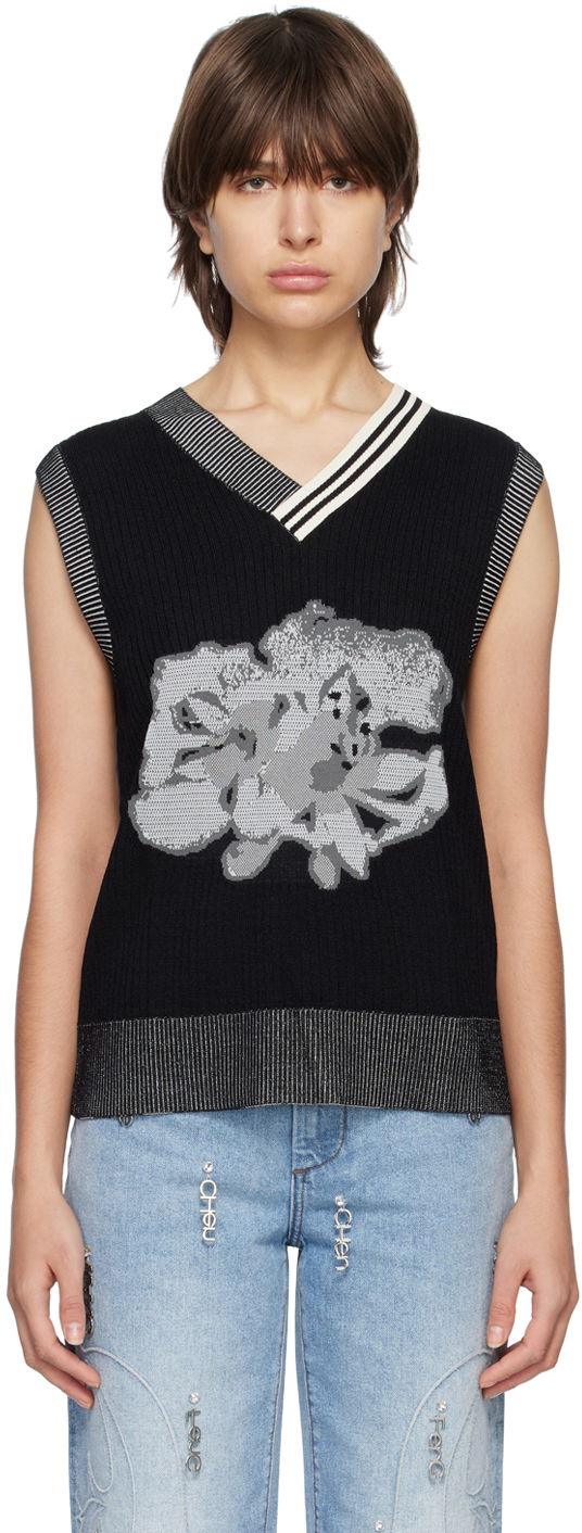 Sweater Feng Chen Wang Feng Chen Wang Floral Sleeveless Vest Svart | FUS15KT07
