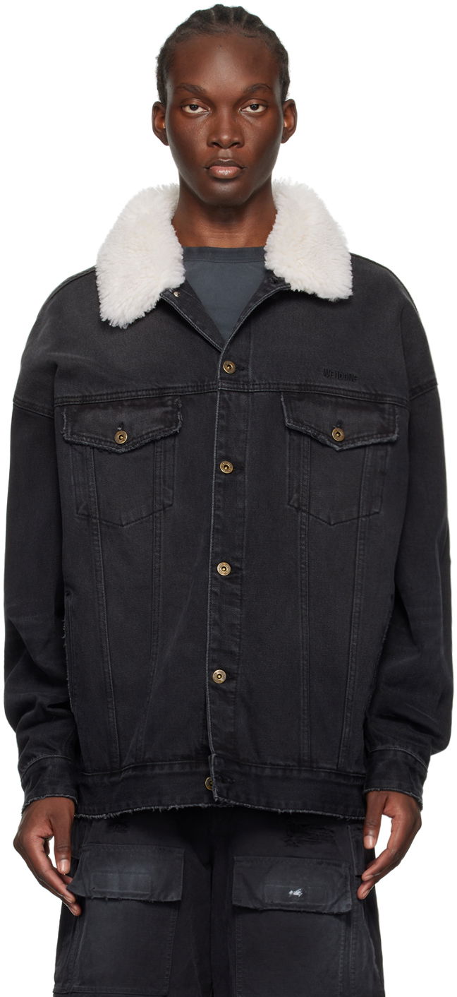 Jacka We11done Oversized Denim Jacket with Fur Collar Svart | WD-DJ2-24-363-U-BK