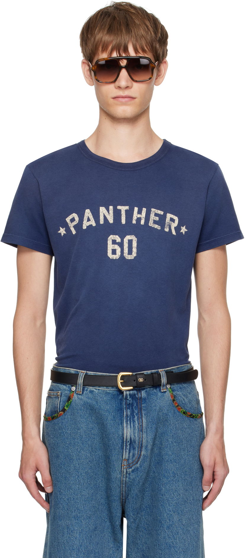 T-shirt Valentino Valentino 'Chez Valentino' Panther 60 Graphic T-Shirt Blå | 7V3MG17EAYD