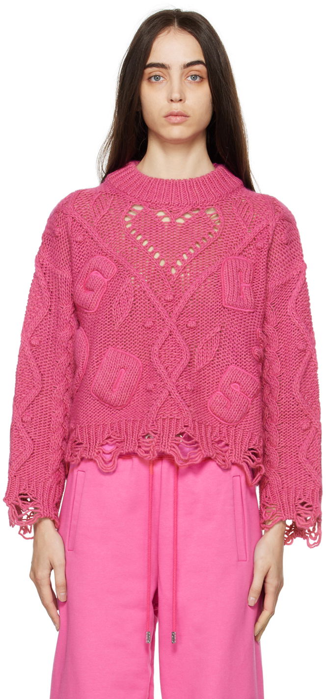 Sweater GCDS GCDS Embroidered Boxy Sweater Rosa | AI22W380925