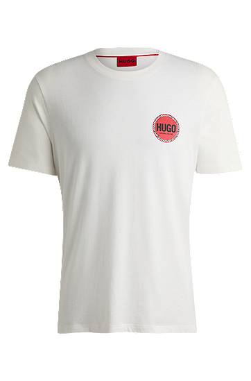 T-shirt BOSS HUGO Men's Cotton-Jersey T-Shirt with Racing Logo Vit | 50530641