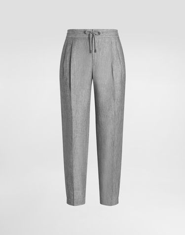 Byxor Dolce & Gabbana Dolce & Gabbana Washed Linen Canvas Drawstring Trousers Grå | GP12PTFU4MFS8290, 0