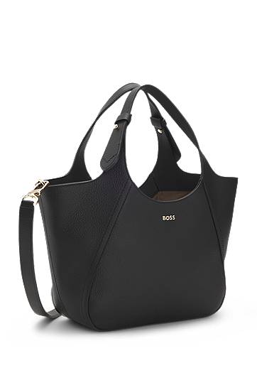 Tygpåse BOSS Grained-leather tote bag with logo lettering Svart | 50552118, 1