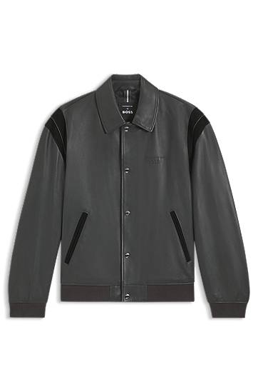 Jacka BOSS Porsche x BOSS Leather Jacket with Contrast Details Grå | 50543223