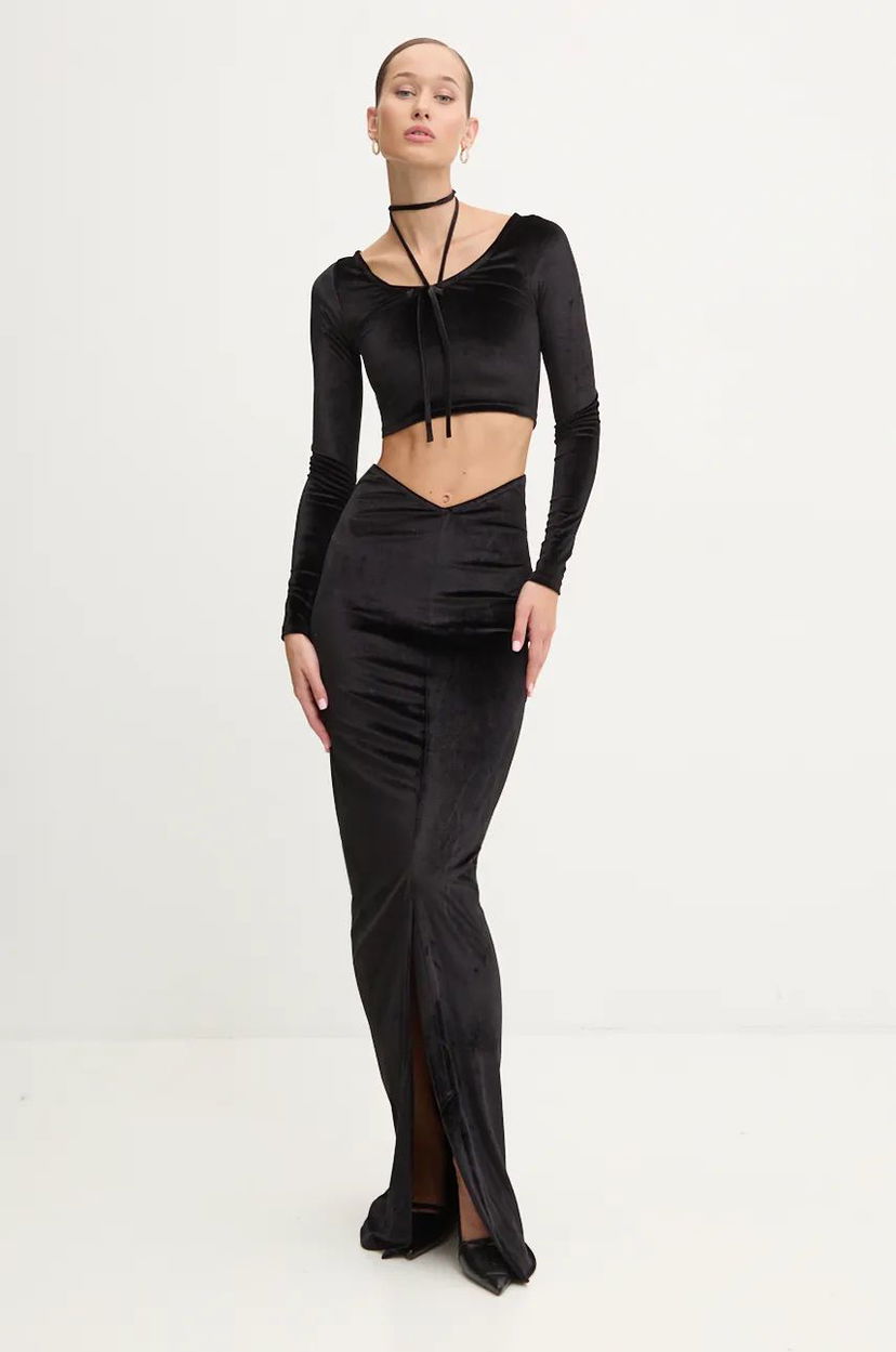 Kjol Fiorucci Fiorucci Maxi Velvet Skirt Svart | W01FMBSK236VR01BK01