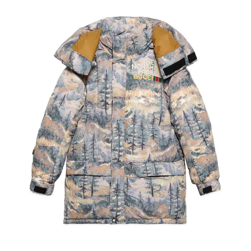 Pufferjacka Gucci The North Face x Padded Jacket Forest Print Grå | ‎663921 XAADD 3229