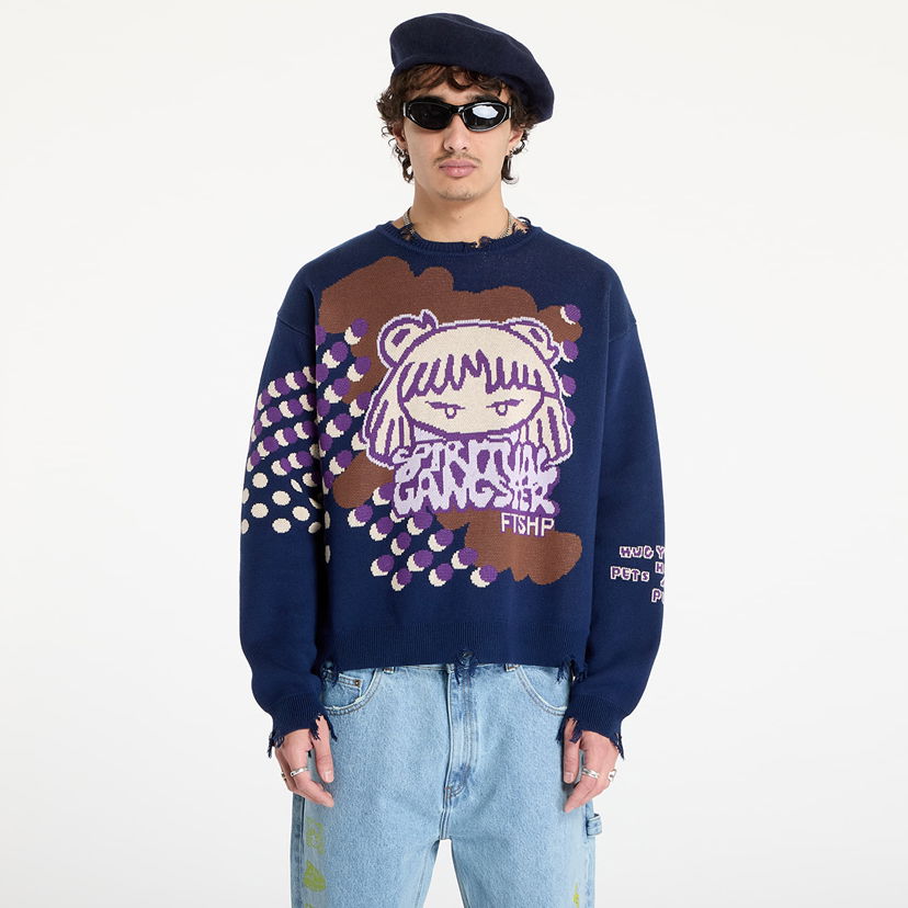 Sweater Footshop Spiritual Gangster Print Crewneck Blå | FTSHP_392