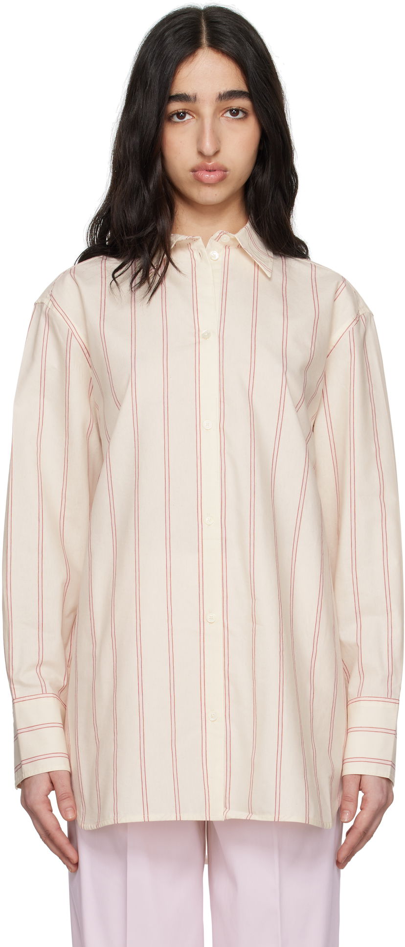 Skjorta TOTEME TOTEME Relaxed Striped Shirt Vit | 252-WRT1415-FB0388