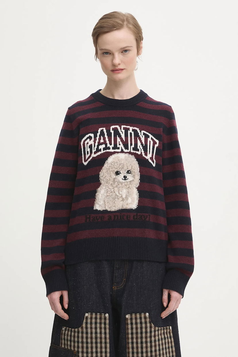 Sweater GANNI Graphic Wool Mix Poodle Stripe Sweater Flerfärgad | K2567