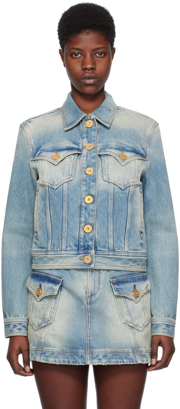 Jacka Balmain Vintage Denim Jacket Turkos | CF1TC130DE04