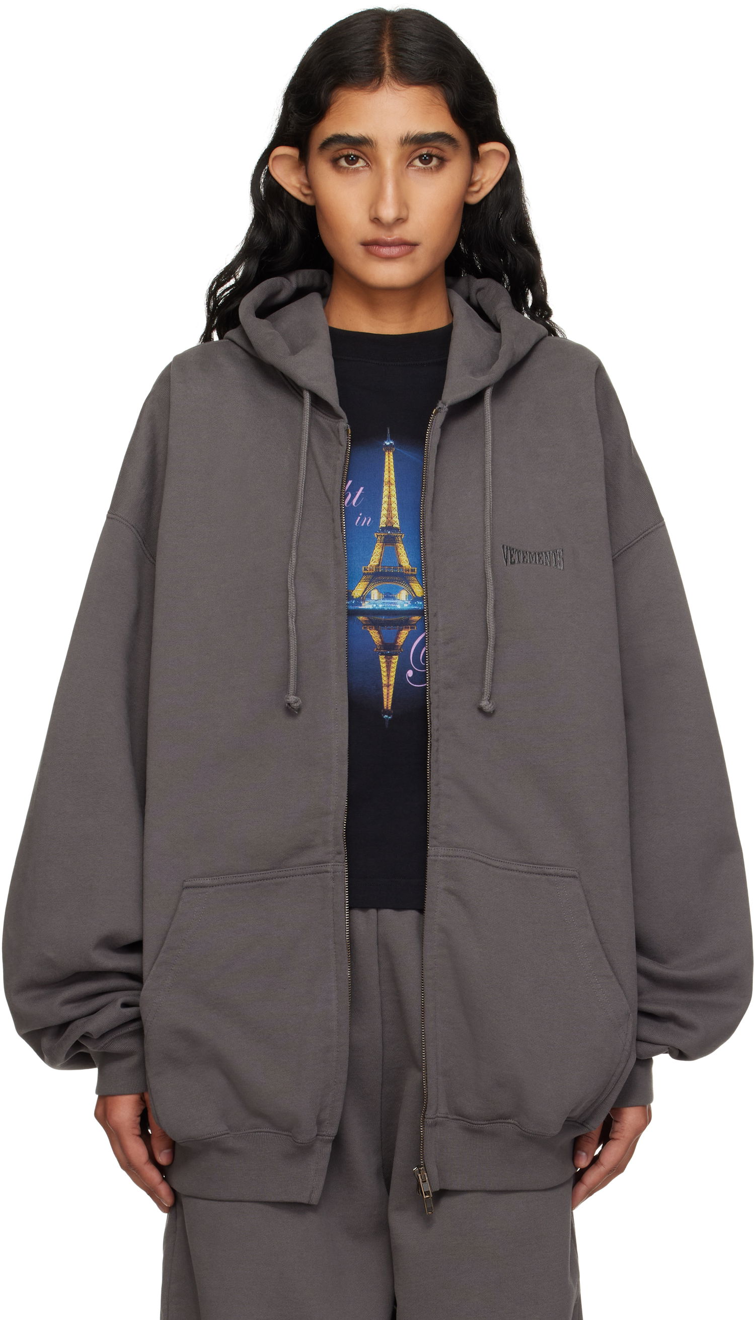 Sweatshirt VETEMENTS Vetements Oversized Zip-Up Hoodie Grå | UH76ZU160M, 0