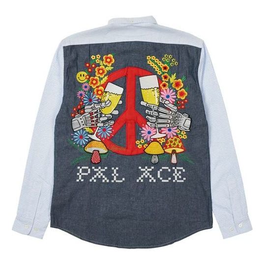 Skjorta Palace Palace Long Sleeve Shirt With Peace Sign Embroidery Blå | P20SHT025