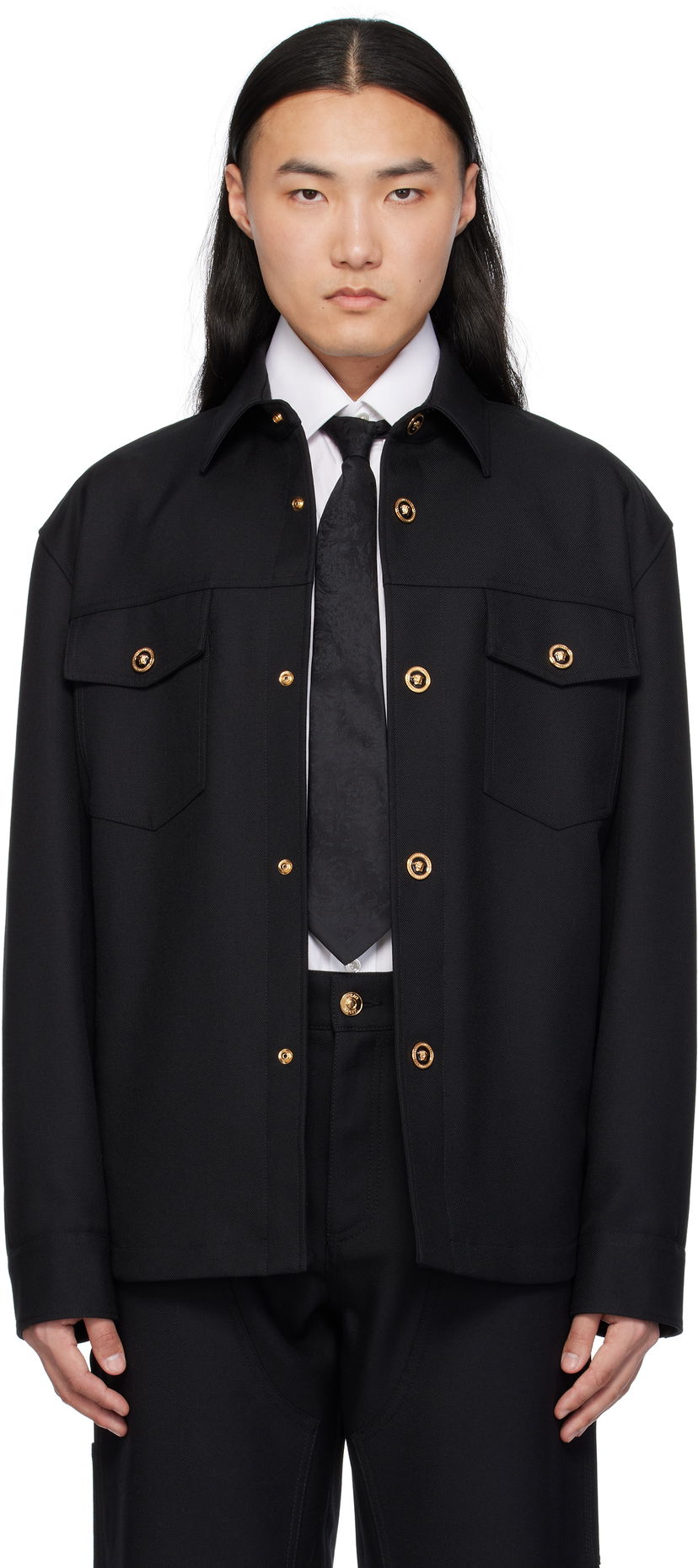 Jacka Versace Versace Cavalry Wool Overshirt Svart | 1018867_1A08771