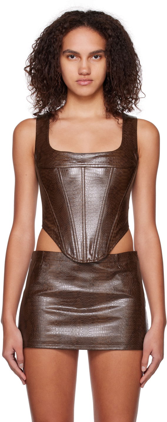 Kjol Miaou Miaou Campbell Faux Leather Corset Tank Top Brun | 7020PYPCPY