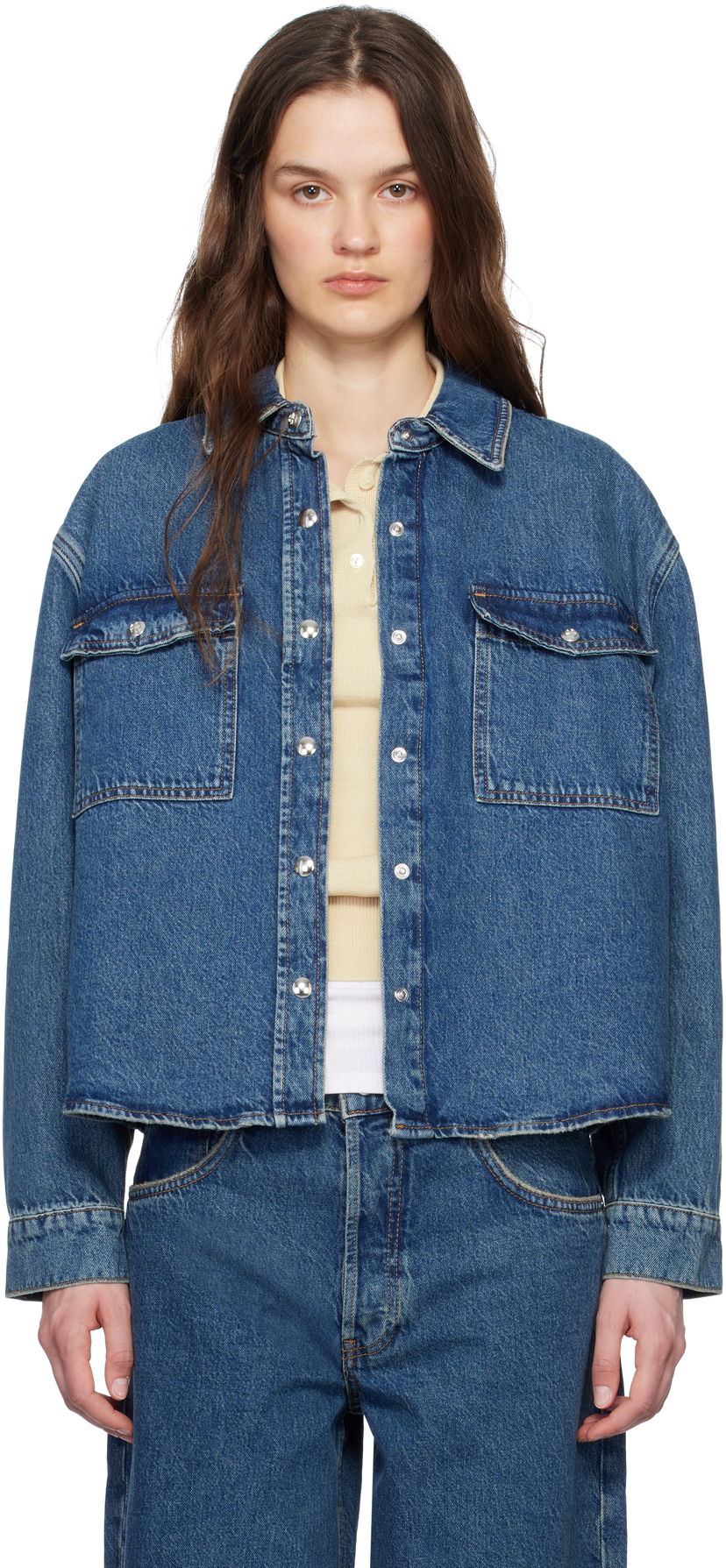 Jacka Anine Bing ANINE BING Paxton Cropped Denim Shirt Blå | A-07-10673-WHD47