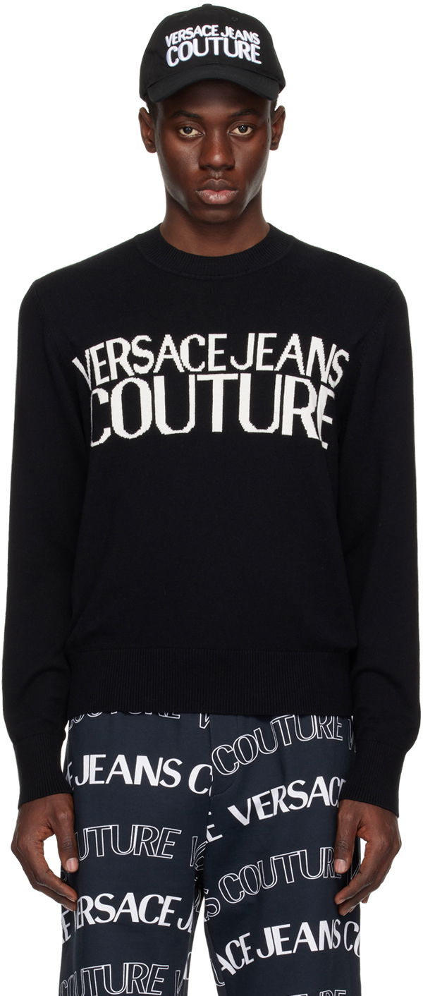 Sweater Versace Couture Black & White Intarsia Sweater Svart | E76GAFM01_ECM06H, 0