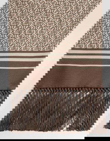 Halsduk Dolce & Gabbana Dolce & Gabbana Silk Twill Micro-design Logo Scarf with Fringes Beige | GQ214EG0WV1HH8QM, 1