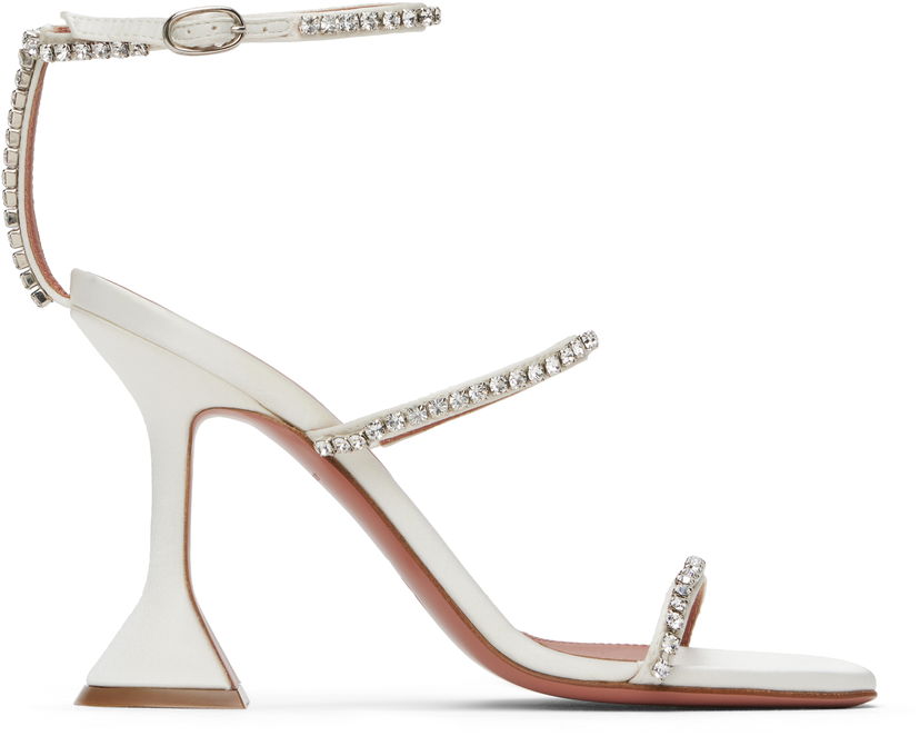 Sneakers och skor Amina Muaddi Gilda Crystal-Embellished Satin Heeled Sandals Vit | GILDA SANDAL SATIN