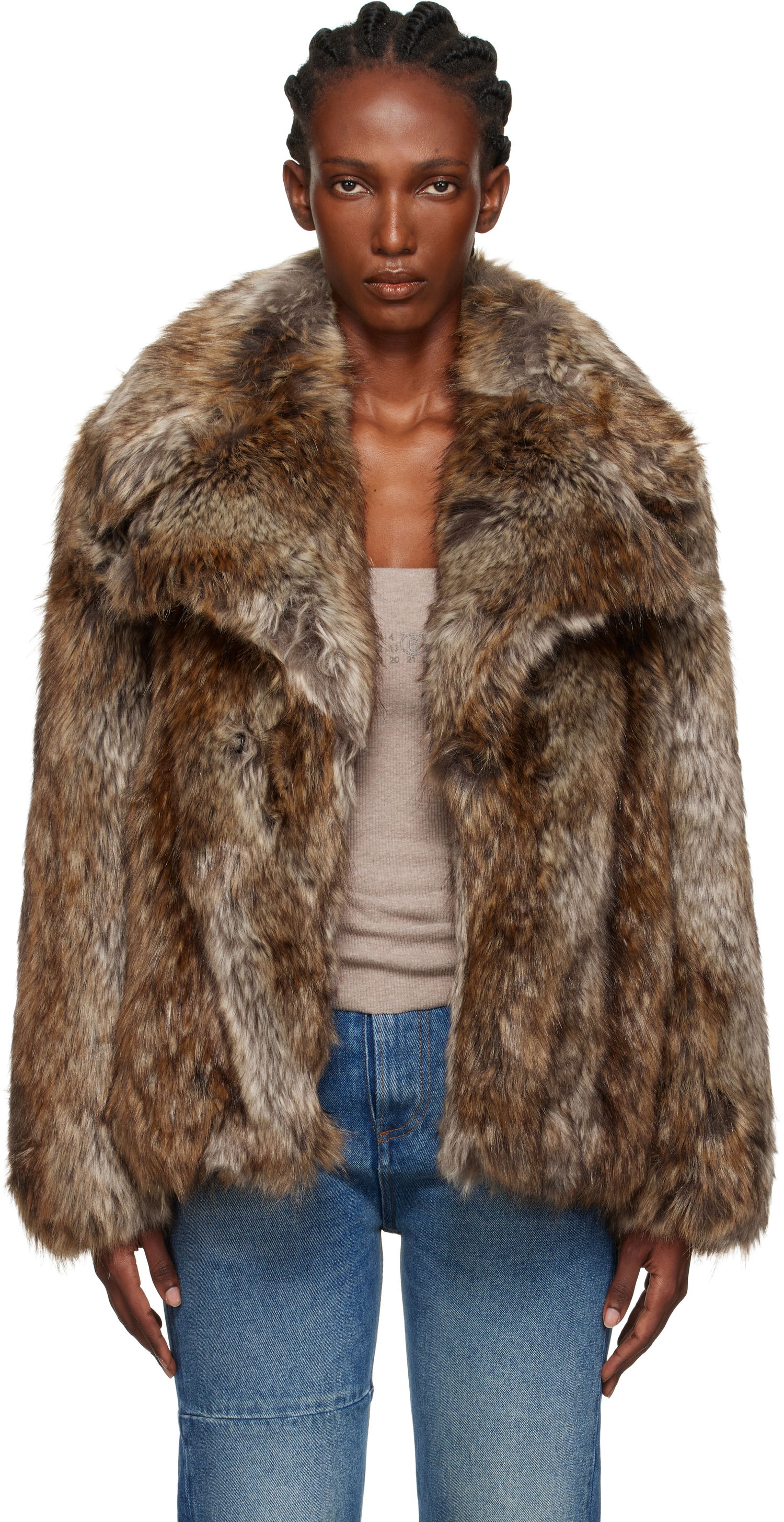 Jacka Maison Margiela MM6 Maison Margiela Hook-Eye Faux-Fur Jacket Brun | S52AM0326 M35464, 0