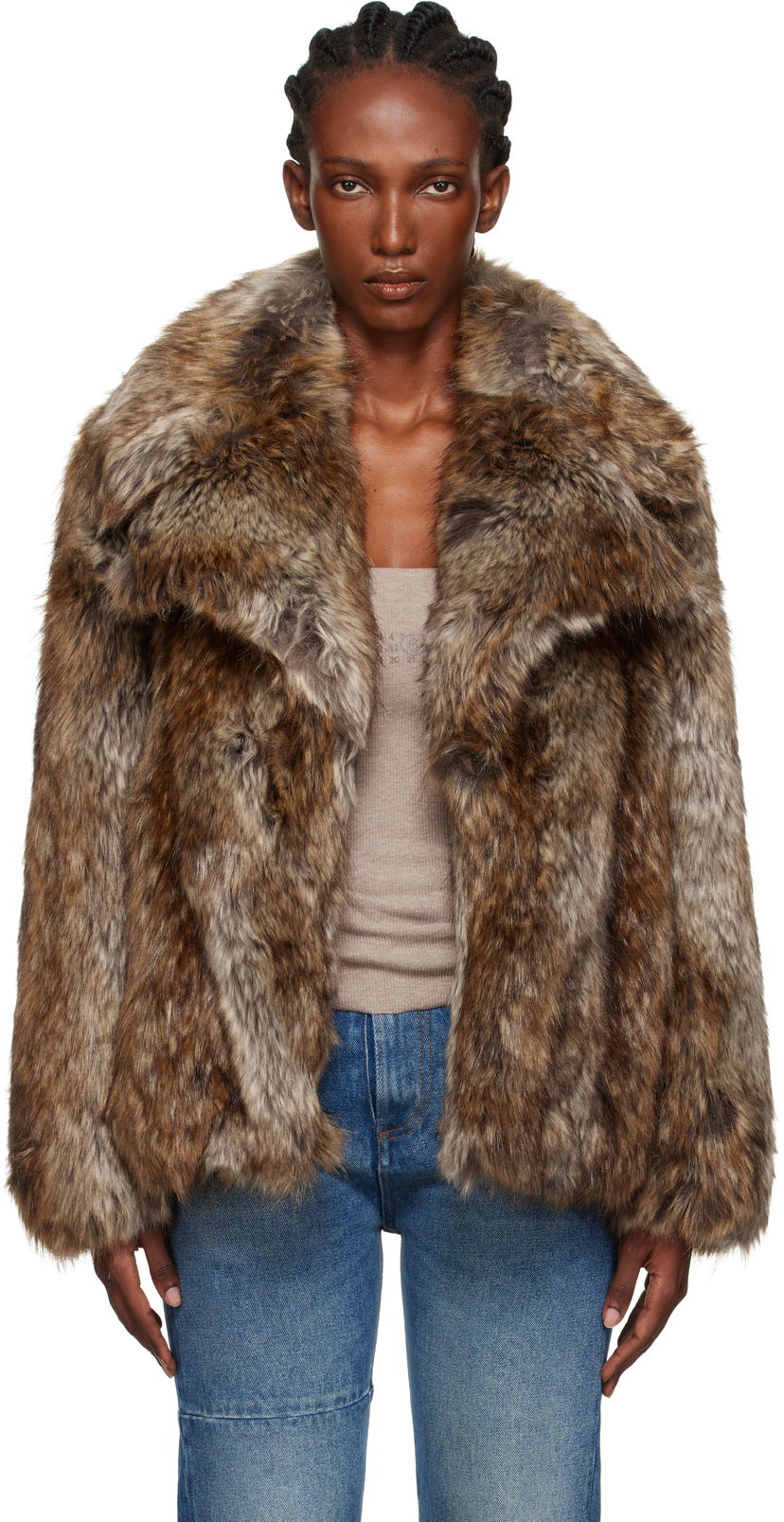 Jacka Maison Margiela MM6 Maison Margiela Hook-Eye Faux-Fur Jacket Brun | S52AM0326 M35464