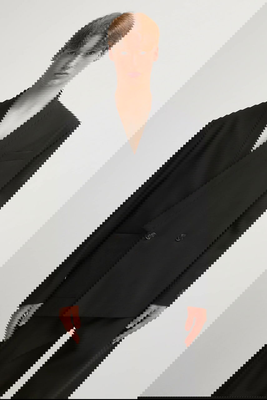 Jacka KENZO Wool Weave Kimono Tailored Double-Breasted Blazer Svart | FF65VE1309ID, 0