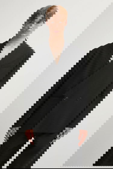 Jacka KENZO Wool Weave Kimono Tailored Double-Breasted Blazer Svart | FF65VE1309ID, 0