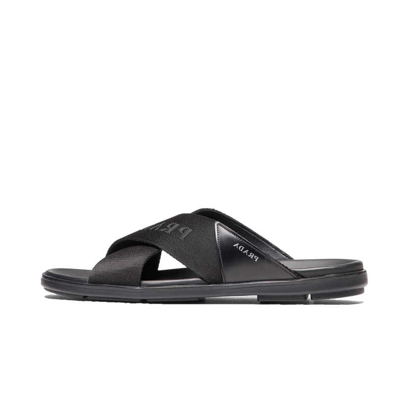 Sneakers och skor Prada Nylon Tape Crisscross Slides Black Leather (Men's) Svart | 2X3032_3L74_F0002