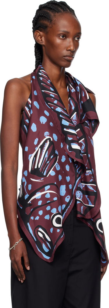 Linne Bottega Veneta Bottega Veneta Silk Twill Printed Halter Top Bourgogne | 833135 V5JY0, 1