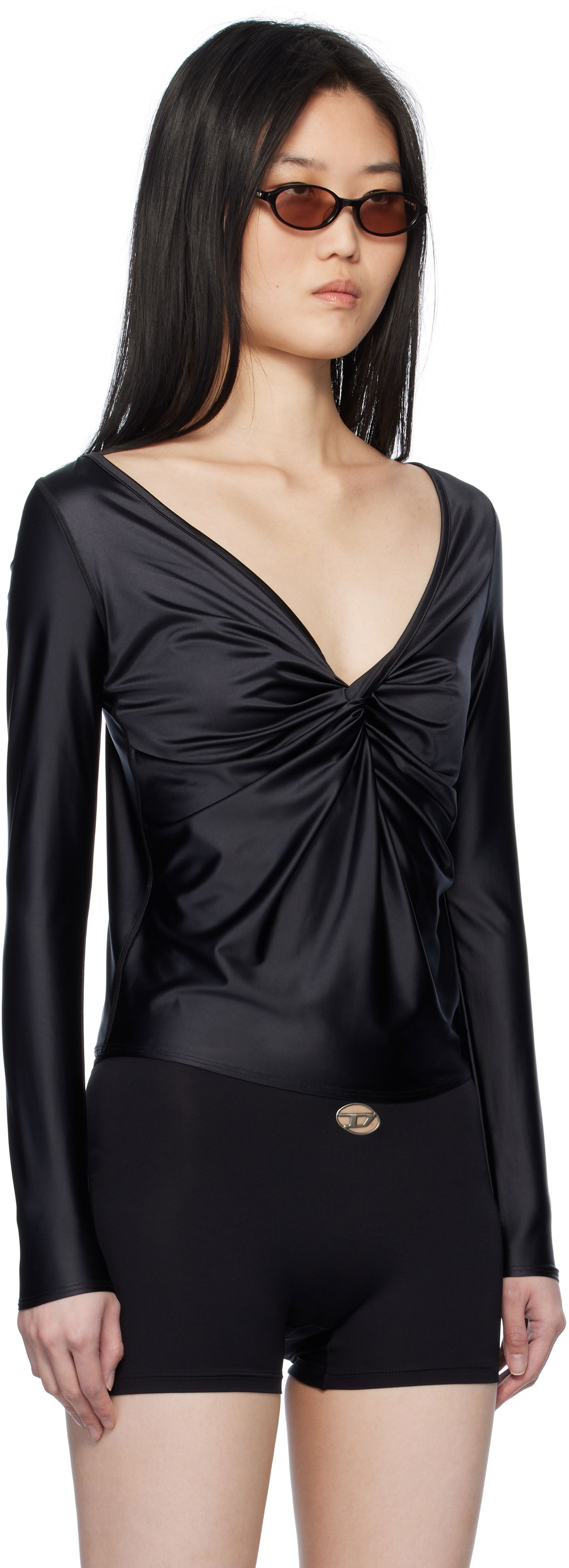 T-shirt Diesel Diesel T-Knot Twist-Front Long Sleeve Top Svart | A17672 0PKAT, 1