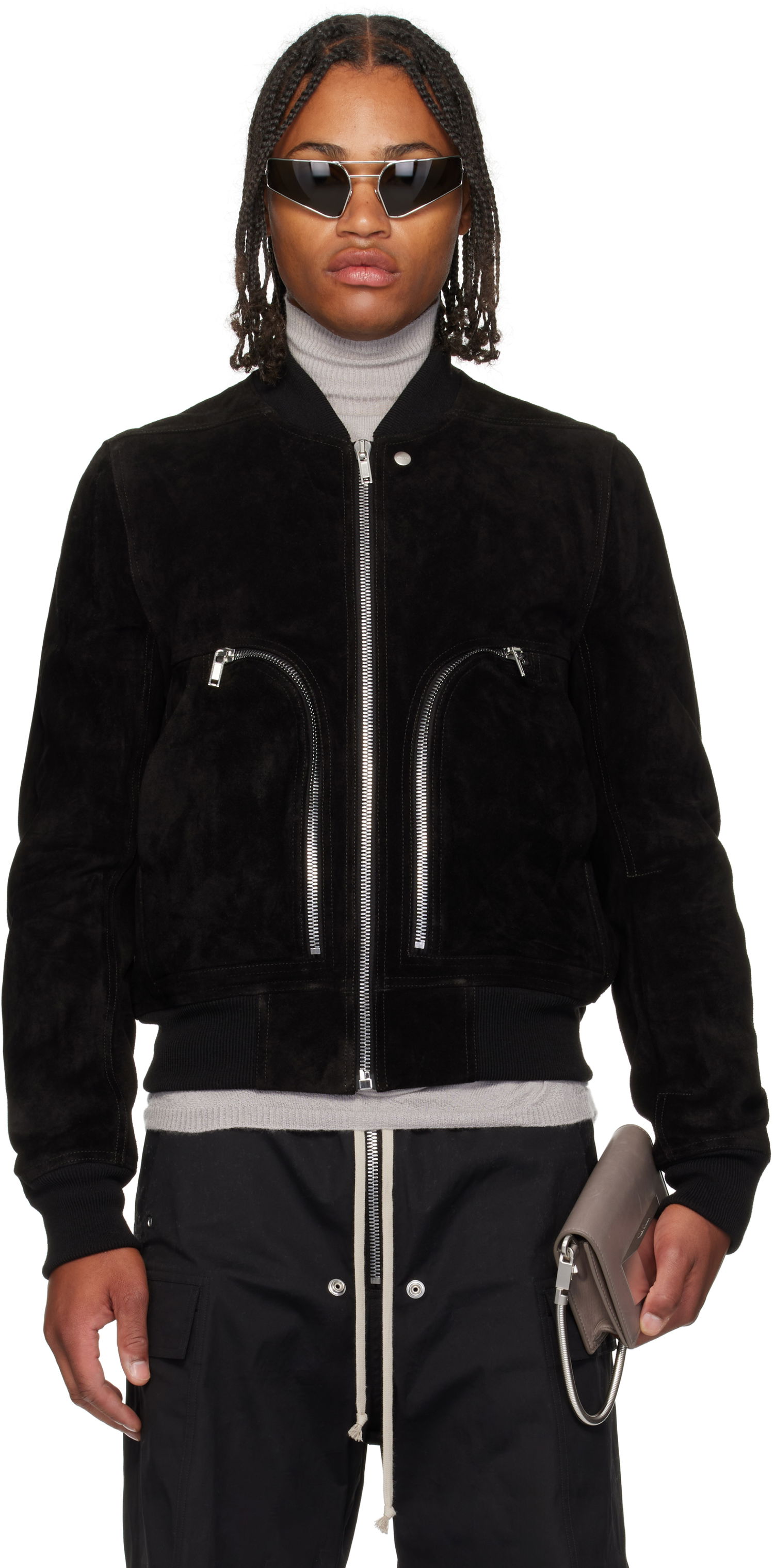 Bomberjacka Rick Owens Rick Owens Concordians Bauhaus Suede Flight Jacket Svart | RU02E1749 LCS, 0