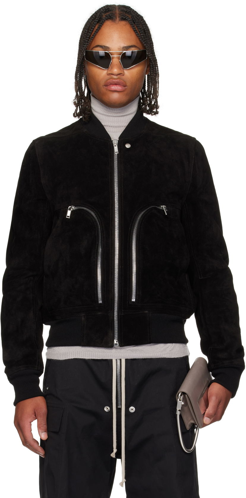 Bomberjacka Rick Owens Rick Owens Concordians Bauhaus Suede Flight Jacket Svart | RU02E1749 LCS