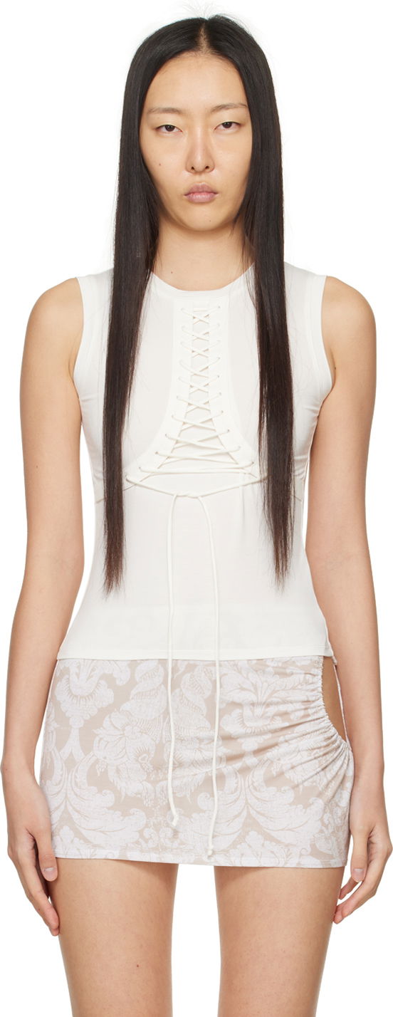 Linne Miaou Miaou Zora Lace-Up Tank Top Vit | 7127TJBDOV