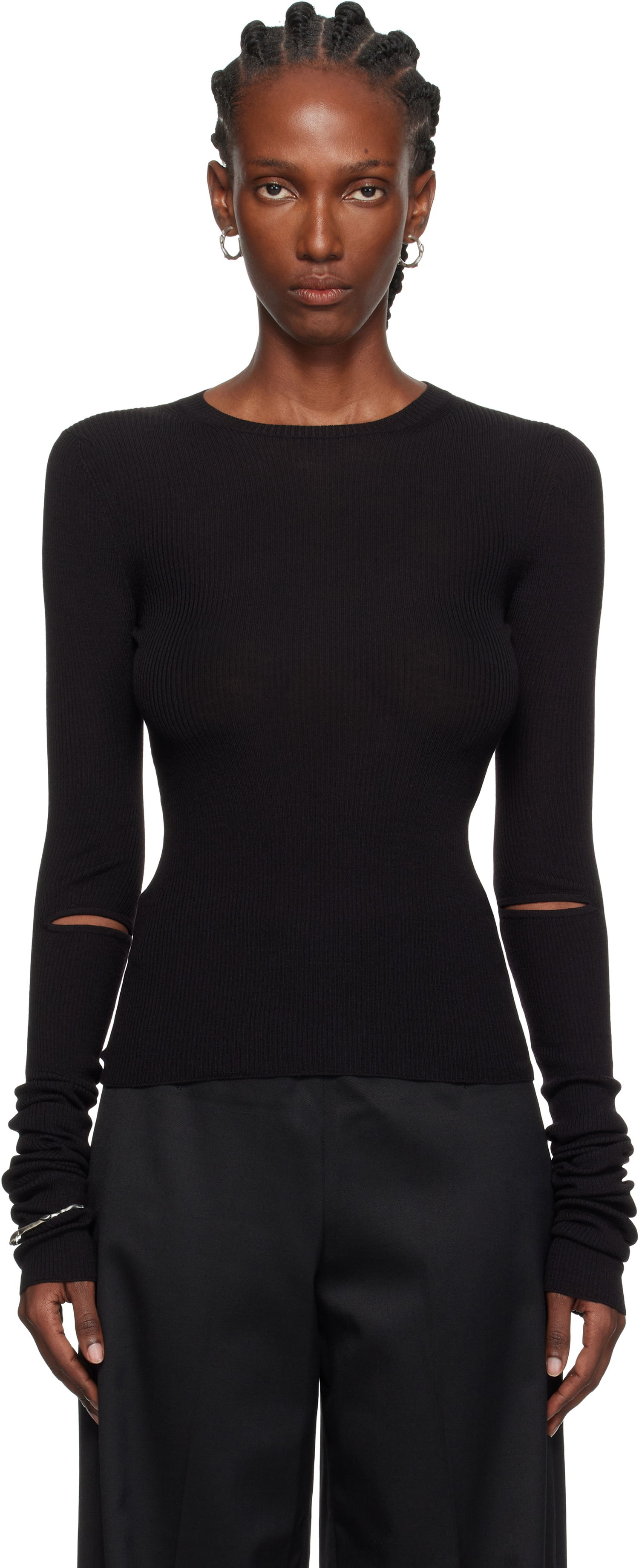 Sweater Ann Demeulemeester Ann Demeulemeester Lyell Elbow Cutout Fitted Sweater Svart | 2520-W-KN02-KN043-099, 0