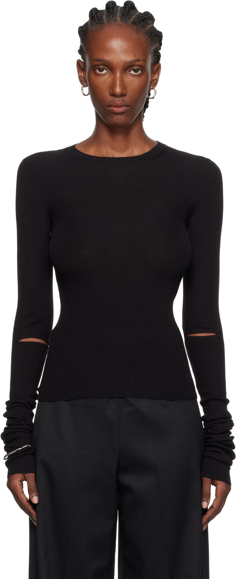 Sweater Ann Demeulemeester Ann Demeulemeester Lyell Elbow Cutout Fitted Sweater Svart | 2520-W-KN02-KN043-099