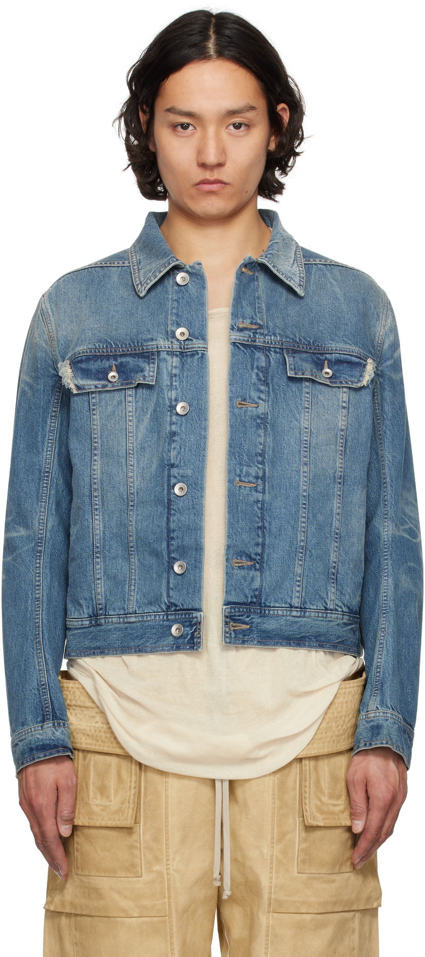 Jacka Rick Owens Rick Owens DRKSHDW Hollywood Trucker Denim Jacket Blå | DU01E3751 DWB