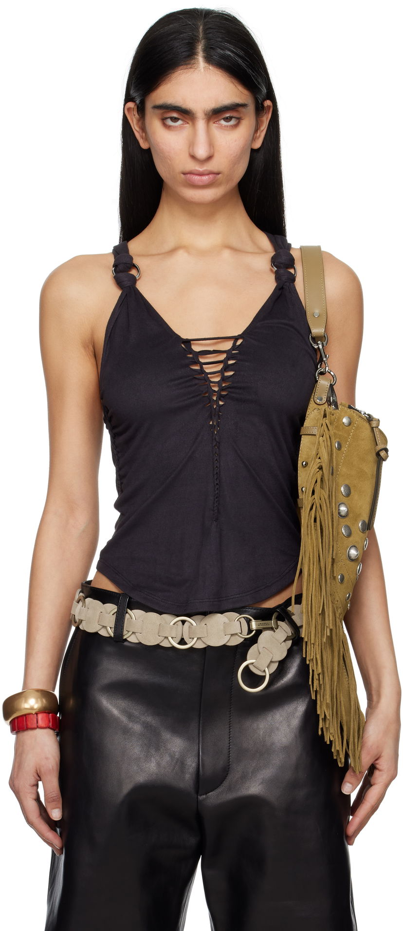 Linne ISABEL MARANT Isabel Marant Sakina Faux-Suede Tank Top Svart | HT0651FA-C2K01I