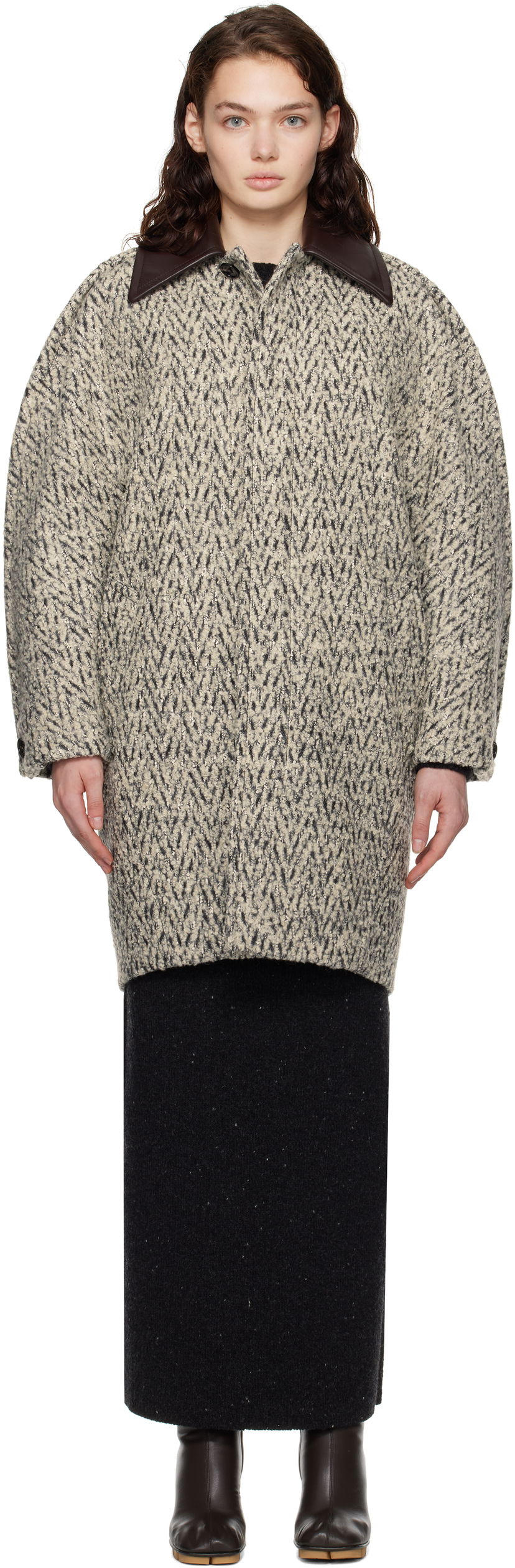 Rockar Bottega Veneta Wool Boucle Chevron Coat Beige | 810396 V4M20