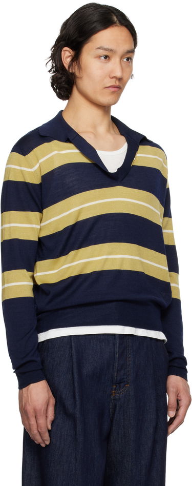 Sweater AMI AMI Paris Wool Silk Striped Polo Mörkblå | HPL376.KN0079, 1