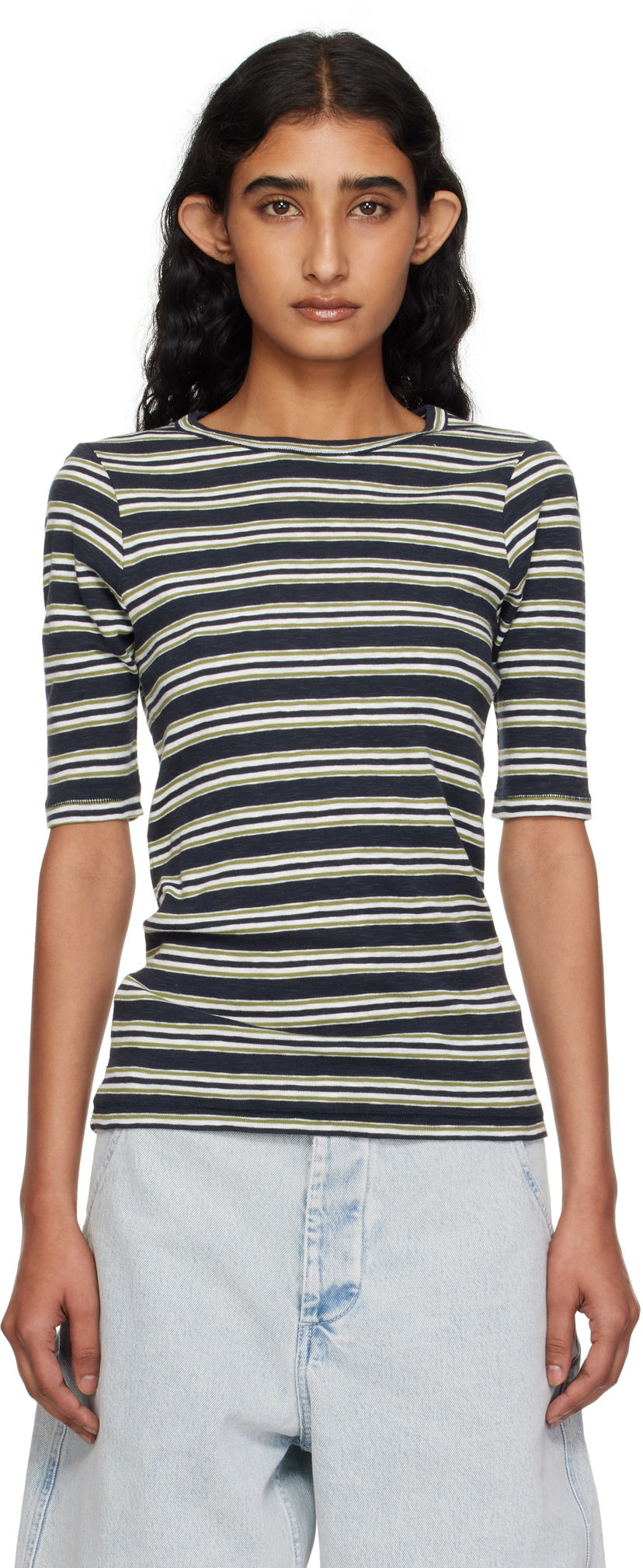 T-shirt YMC YMC Striped Tee Mörkblå | Q6YMK