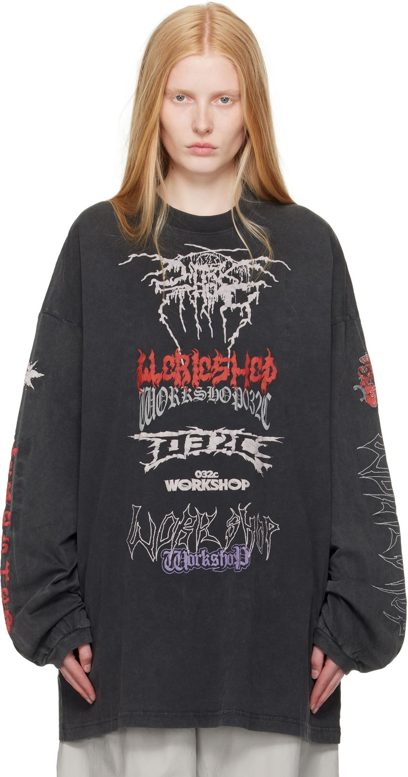 T-shirt 032C 032c Telepresence Oversized Graphic Long Sleeve T-Shirt Svart | S25-URC-0271-050-W