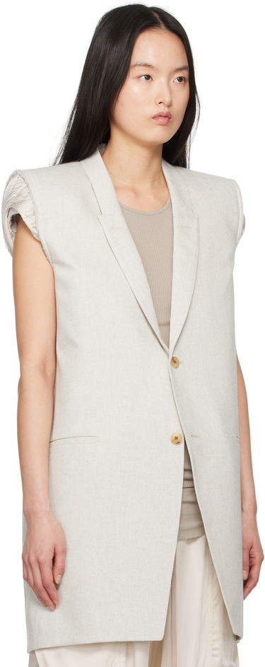 Väst Rick Owens Rick Owens Hollywood Dirt Tailored Sleeveless Denim Blazer Beige | RP01E7768 DRD, 1