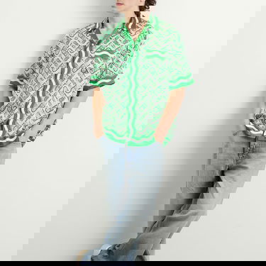 Skjorta Casablanca Casablanca Cuban Collar Short Sleeve Silk Shirt, Size Large Grön | MPF25-SH-003-10, 5