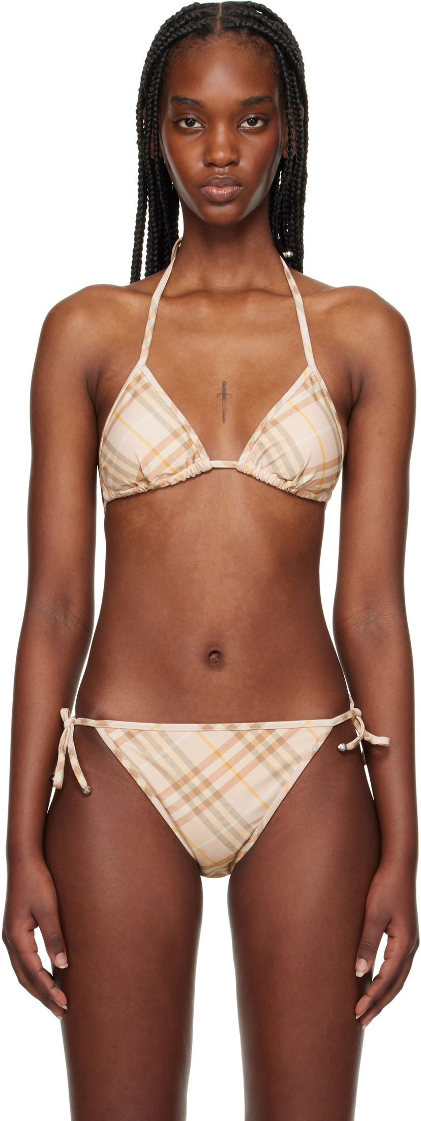 Badkläder Burberry Burberry Check Triangle Bikini Top Beige | 8108593