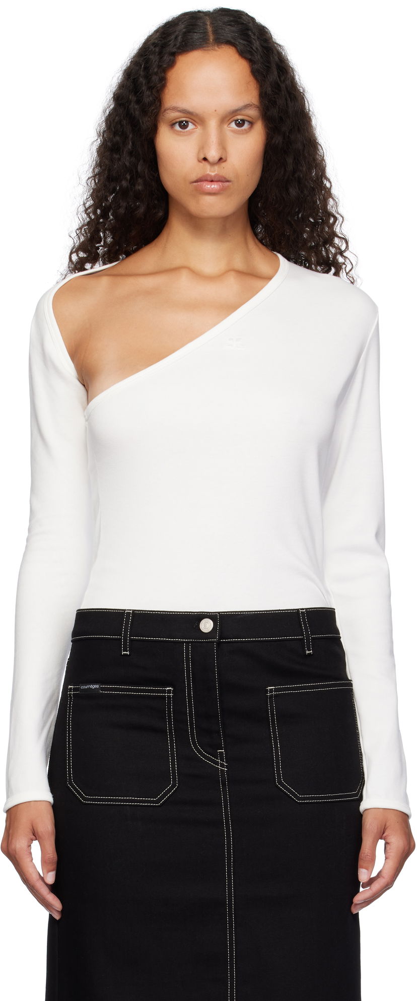 T-shirt Courrèges Slash Neck Long Sleeve Top Vit | 424JTS158JS0070