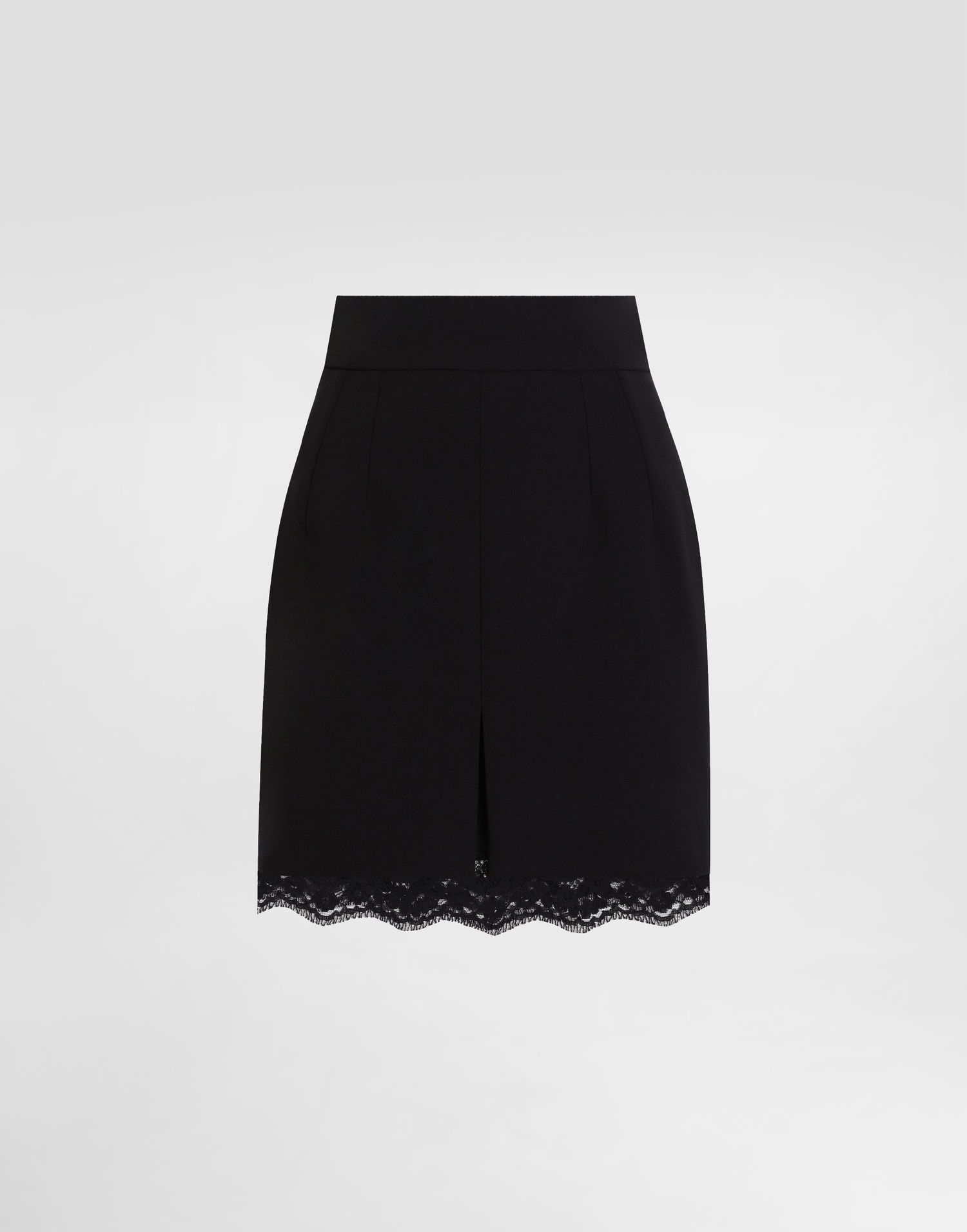 Kjol Dolce & Gabbana Dolce & Gabbana Double Crepe Wool Skirt with Lace Trim Svart | F4BS7TFU2L8N0000, 0