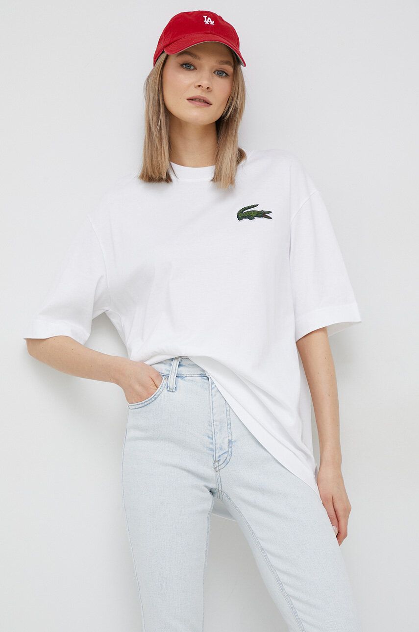 T-shirt Lacoste Loose Fit Large Crocodile Organic Cotton T-shirt Vit | TH0062, 0